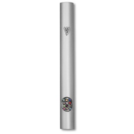 My Daily Styles Aluminum Silver-Tone Classic Mezuzah Case Attached Shin Hoshen Multicolor CZ, 6"