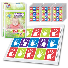 48 Pack Disposable Placemats for Baby & Kids - 12" x 18" Stick-On Toddler and Infant Mighty Clean Baby Mats for Restaurants, Dining, Travel
