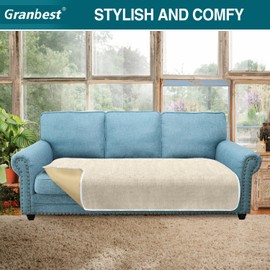 Granbest Non-Slip Sofa Seat Covers 3 Seater Thick Sofa Cover Sofa Protectors from Pets Universal for All Seasons (3 Seater, Beige)