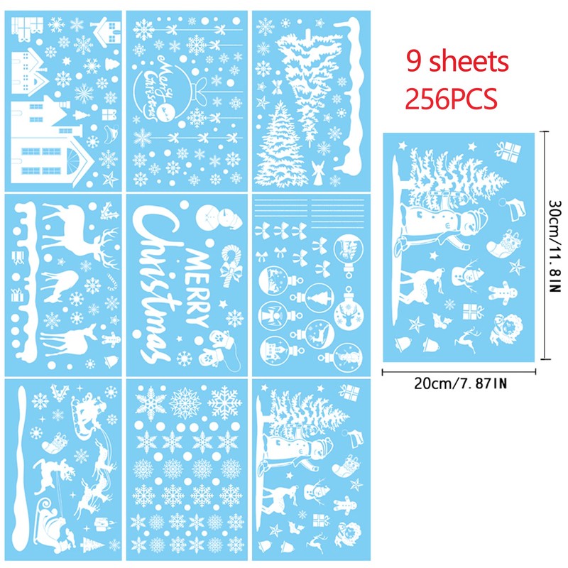 9 Sheets Christmas Window Stickers,256PCS Double Sided PVC Static Xmas
