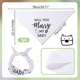 arricraft 1 Pc Pet Dog Bandana, Adjustable Engagement Wedding Theme Pet's Kerchief with Will You Marry My Dad Words, Washable Cotton Cat Scarf Bibs for Large Pet 78x38cm