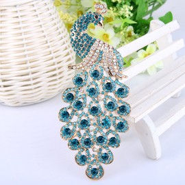 EVER FAITH Party Prom Accessory Jewelry Austrian Crystal Elegant Peacock Bird Animal Brooch Pin for Women Blue Gold-Tone