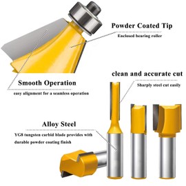 OLETBE Router Bit Set 1/4-Inch Shank Door Drawer Front Edging 41 PCS, Woodworking Milling Cutter Tools, Carbide CNC Router Bits Sets Grooving Mill Tool(Yellow)