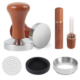 51mm Espresso Accessories Kit,Wdt Tool Espresso,Solid Espresso Tamper,Coffee Puck Screen and Dosing Funnel,Silicone Tamper Mat,0.4mm Stainless Steel 6pin Espresso Stirrer,Barista Tools Espresso Kit