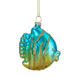 Northlight Tropical Fish Glass Christmas Ornament - 3" - Turquoise and Yellow