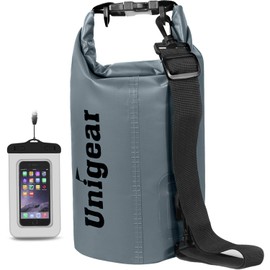 Unigear Waterproof Dry Bag, Gray, 2.6 Gallons (10 L), Waterproof Pouch Included, Drum Shape, Dustproof, 9 Colors, 6 Sizes: 0.5 / 1.3 / 2.6 / 5.3 / 7.9 / 10.6 Gallons (2 / 5 / 10 / 20 / 30 / 40 L)