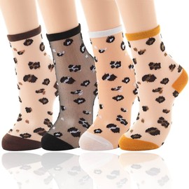 Campsis Sheer Socks for Women Thin Flower Ankle High Socks Elastic Glass Silk Socks