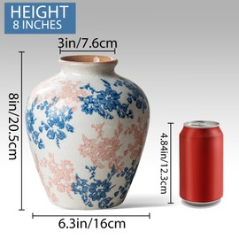 SEUYUCL Pink Blue and White Vase, 8 Inch Vintage Chinoiserie Ceramic Vase, Rustic Flower Vases Decorative Antique Vases for Home Decor, Retro Ice Cracked Porcelain Farmhouse Table Centerpieces Decor