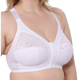 Gemm Womens White Front Fastening Non Wired Firm Support Lace Non Padded Bra
