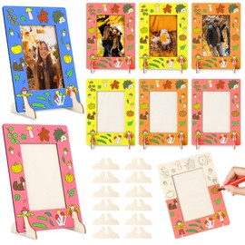 Geelin 6 Packs Fall Wooden Picture Frame Craft Kits Color Your Own Photo Frames 4 x 6 Inch DIY Thanksgiving Autumn Gift Decorations for Tabletop Fun Activities Supplies