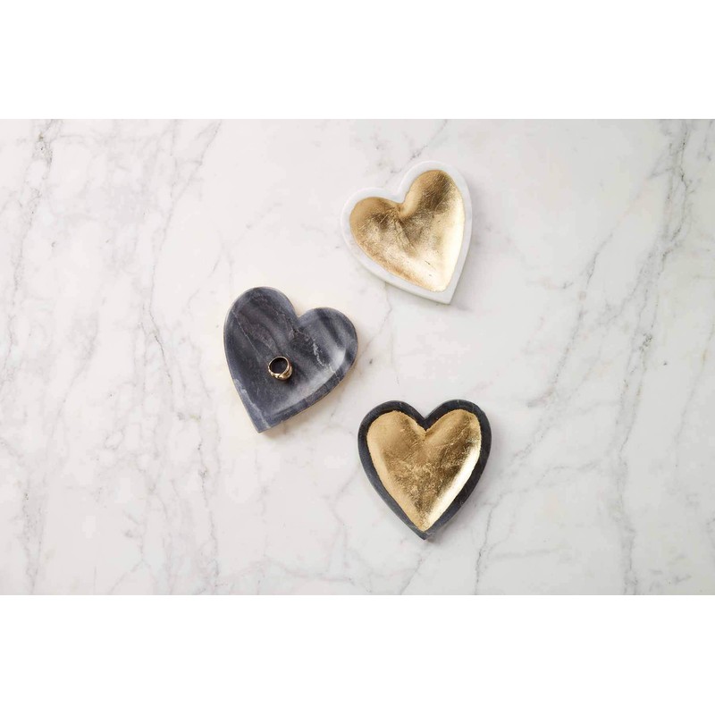 Mud Pie White Marble Foil Heart Tray