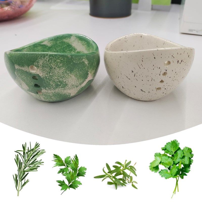 Handmade Pottery Herb Stripper Bowl - Ceramic Herb Peeler &