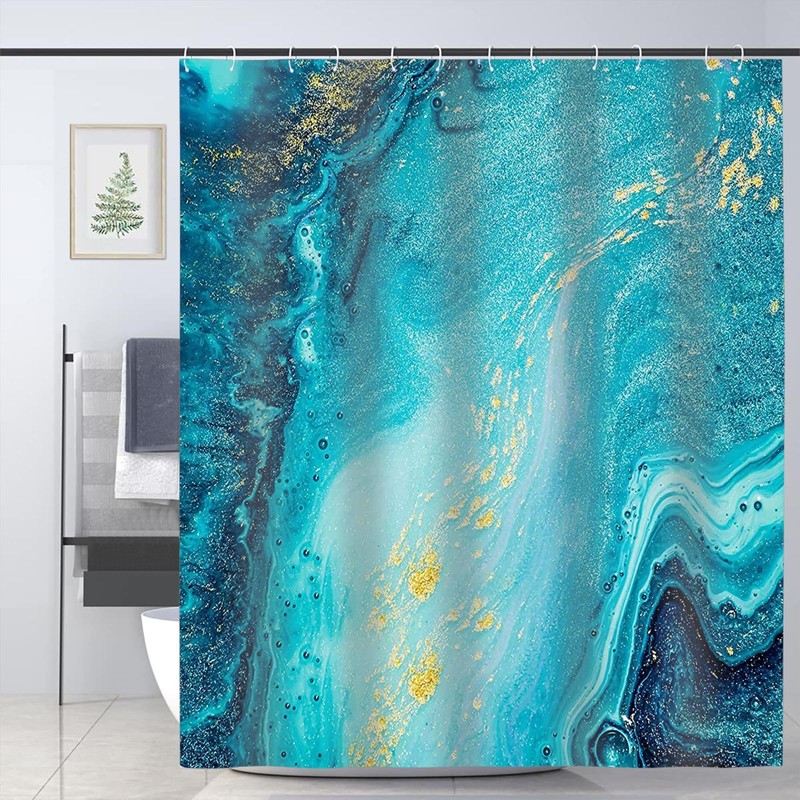Domoku Marble Waterproof Shower Curtain with Hooks, Machine Washable Easy-Care
