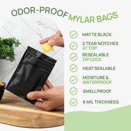 The Kind Bag Resealable Mylar Bags for Food; BPA Free & Freezer Safe Zipper Seal Bags; Smell Proof, Heat Sealable, Moisture Free & Waterproof; Commercial Grade 6mil, 8x5 inch; Blackout (100ct)