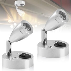 Pack of 2 12 V LED Spot Reading Light, Warm White 3000 K Reading Lamp, Motorhome Caravan Lamp, 3 W Motorhome Interior Lighting with Adjustable Switch LED Lamp for Camper Motorhome Caravan Boat
