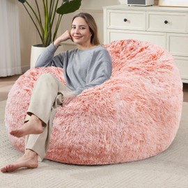 Bean Bag Cover (No Filler), Soft Faux Fur Stuffed Animal Bean Bag Storage, Fluffy Plush Bean Bag Chair Cover Washable, Comfy Bean Bag Covers for Adults Kids Teens, 38"x40" Ombre Orange