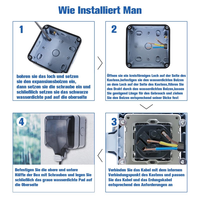 Outdoor Outdoor Socket Waterproof IP66 Socket 1-Way with Hinged Lid