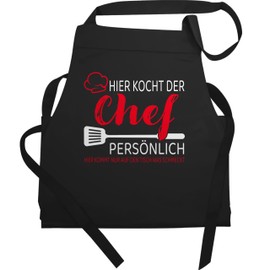 Shirtracer - Apron – Cooking Apron Men 1 – Here's the Chef Personally – Gift Men Funny Kitchen Chef Hobby Chef, 1 black