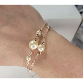 Unbranded Rose  Goldtone Double Chain Faux Pearl  Bracelet Adjustable Slide Lengthening