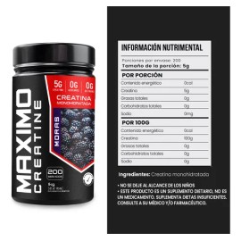 Creatina Monohidratada Maximo Protein 1kg 200 Porciones Moras