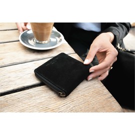 HOLZRICHTER Berlin Mini Women's Suede Leather Purse (No 8-2), Vintage, 10.5 x 10.5 x 2 cm, Compact Wallet with 4 Card Slots and Coin Compartment, Handy Purse, black, S, Classic