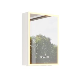 DESIGNSCAPE3D White LED Bathroom Mirror Cabinet with Time/Temp Display, 3-Tone Lights, 2 Outlets & USB, Bottom Ambient Light – 20x28 Inches