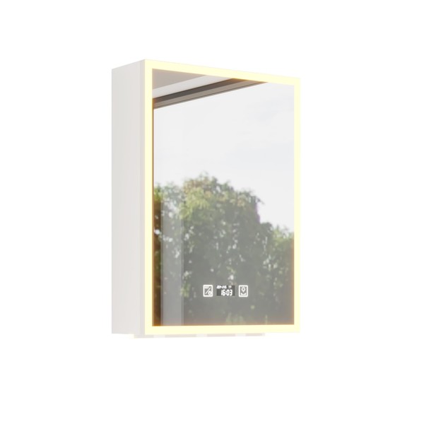 DESIGNSCAPE3D White LED Bathroom Mirror Cabinet with Time/Temp Display, 3-Tone