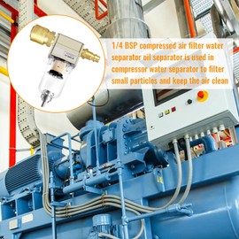 Water Separator Compressed Air, 1/4 Compressed Air Water Separator, Compressor Water Separator with Quick Coupling for Filter Pressure Regulator, Aluminium Alloy Compressed Air Regulator