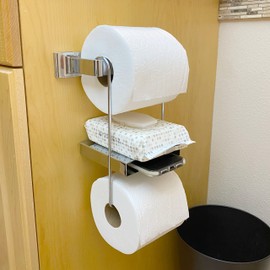 TP Pal Ledge – Hanging Extra Toilet Paper Roll Holder with Multi-Purpose Double Shelf, Durable Chrome