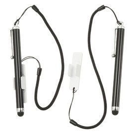 PATIKIL 2 Pcs Screens Capacitive Pen with Spring Rope Fixing Base High Sensitivity for Mobile Phone Car Navigation GPS POS Tablet Laptop, Black/White