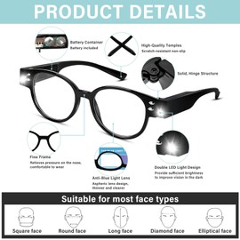 3 Pack Lighted Reading Glasses Bright LED Readers with Lights Reading Glasses with Light and Magnifying Blue Light Blocking Glasses for Men Women Eyeglasses Lighted Magnifier Nighttime Reader+1.0