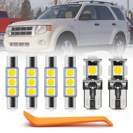 11pcs Interior LED Lights Bulb Kit for Ford Escape 2008 2009 2010 2011 2012 Map Dome Trunk License Plate Lights Super Bright 6000K White LED Interior Light Bulbs Package + Install Tool