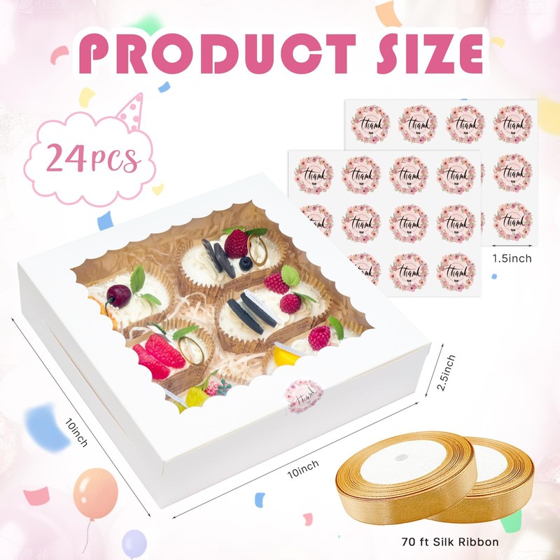 ZKKZOMA White Pie Boxes with Silk Ribbon and Stickers for