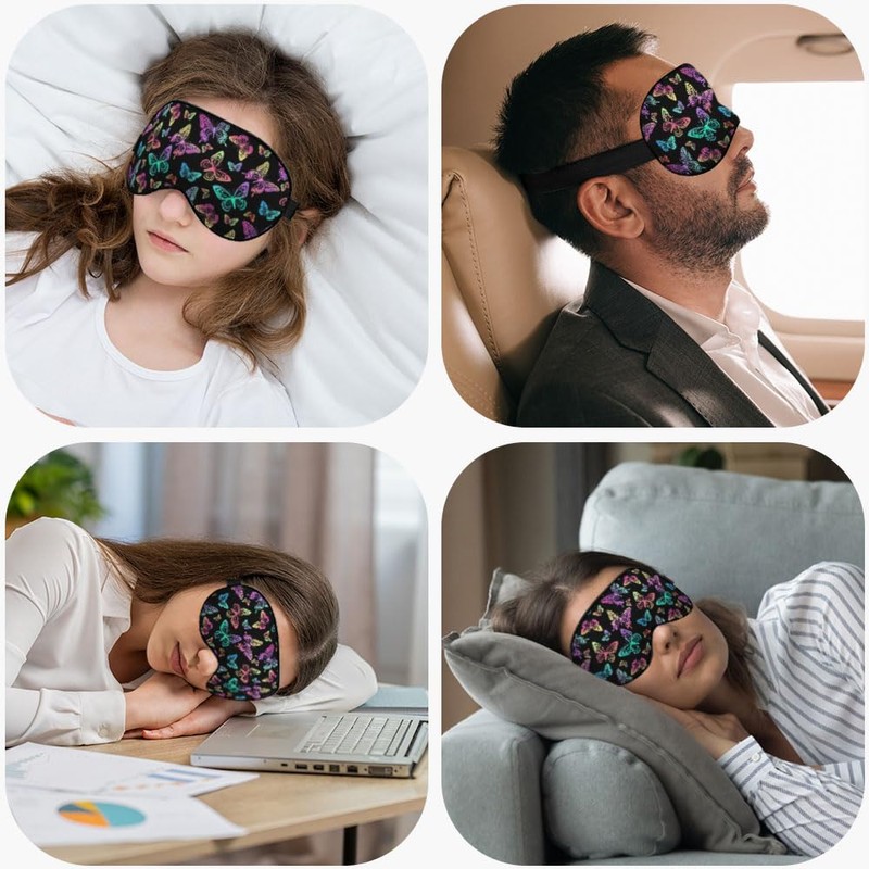 NOHSHE Rainbow Butterfly Sleep Mask Eye Mask Black Blue Pink