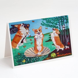 Caroline's Treasures Corgi Birth of Venus Greeting Cards and Envelopes Pack of 8