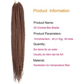 6 Packs/Lot (14/18/24/30) inch 1cm 20 Strands/Pack Thin 3X Box Braid Crochet Hair Extensionin Diameter 3X Synthetic Braid Hair Extensions Crochet Braids Hair Color (14inchs, 30#)