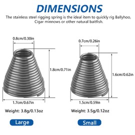 FUSIGO Stainless Bait Springs, 30Pcs/Box Ballyhoo Bait Rigging Springs Stainless Steel Fishing Bait Accessories for Offshore Trolling