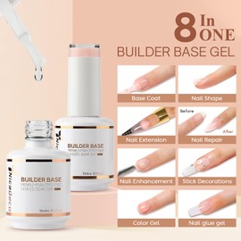 Nicedeco Builder Base Gel Nail Polish 2 Pcs 15ml Nude Pink Clear Builder Nail Gel Soak Off LED U V Gel Nail Kit Manicure DIY Home for Women