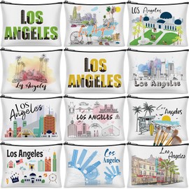 Reginary 12 Pcs Los Angeles Souvenirs Canvas Cosmetic Bag Watercolor Los Angeles City Souvenir Gift Women Travel Gifts Grocery Christmas Party Favors