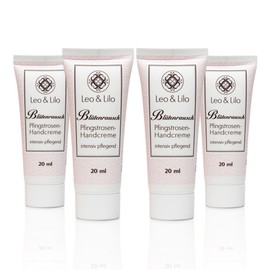 Leo & Lilo Set of 4 Hand Cream Peony 20 ml - Intensive Care for Dry Hands - With Vegetable Organic Oils and Organic Peony Blossom Extract - Natural Cosmetics