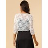 Allegra K Women's Elegant Ruffle Collar Crop Cardigan Sheer Floral
