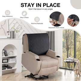 VANSOFY Recliner Chair Covers 100% Waterproof Backrest Cover Reclining Cover Non-Slip Dog Chair Cover Furniture Protector Washable Slipcover Elastic Straps for Pets, Dogs(Black)