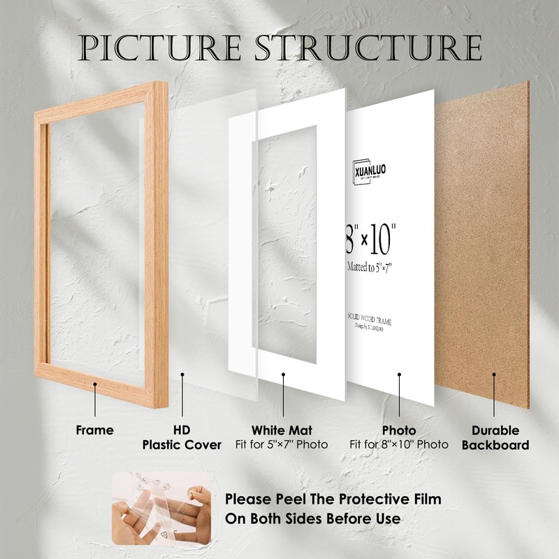XUANLUO 1 Pack 10x8 Picture Frame,Natural Oak Wood Photo Frames