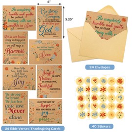 WorldBazaar Christan Greeting Cards Kraft 24 Pack Religious Cards with Bible Verse Bulk Motivational Encouragement Card Envelopes Scripture Inspirational All Occasion Cards Assortment