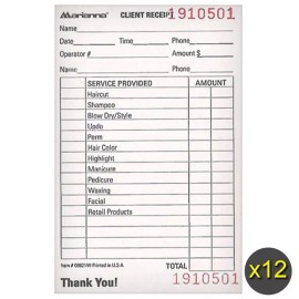MARIANNA BARBER SALON BEAUTY MARIANNA RECEIPT RECORD NUMBERED TAB CHECK PAD 12 PACK