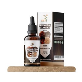 Tintura de gotas de suplemento de complejo de hongos (melena de león, reishi, cola de pavo y chaga) para fortalecer el sistema inmunitario. Gotas...  
