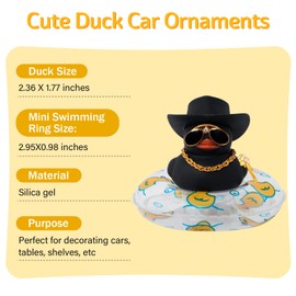 wonuu Car Ornament Rubber Duck, for Car Dashboard Decoration Accessories with Hat Swim Ring Necklace Sunglasses, A_Black&Black Cowboy Hat&Transparent