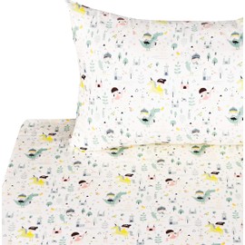 J-pinno Knight Fire Dragon Princess Unicorn Twin 100% Cotton 3 Pieces Sheet Set for Kids Girls Children Flat Sheet + Fitted Sheet + Pillowcase Bedding Decoration Gift Set