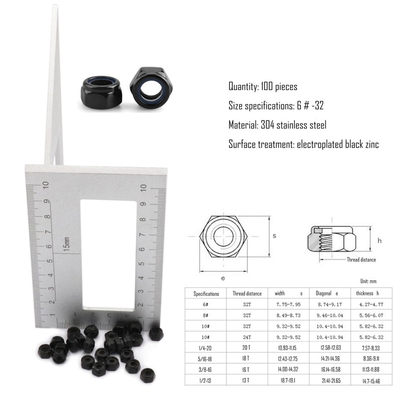 SCXCLY 100pcs Nylon Insert Hex Lock Nuts, 6# 32 Inch