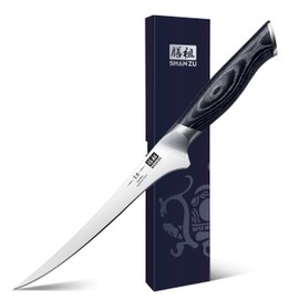 SHAN ZU 7 Inch Fillet Knife, Japanese Super Steel Boning Knife, Professional Ultra Sharp Fish knife with K133 Ergonomic Handle, Black Tortoise Genbu Series